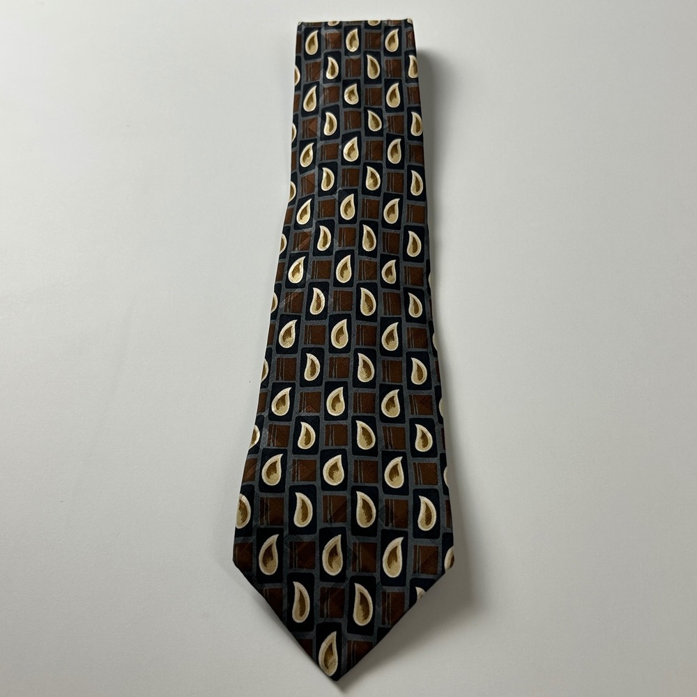 Innocenti‎ Tom James Black Brown Geometric Paisley Silk Tie USA